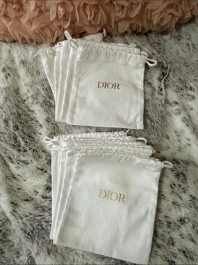 Dior White Drawstring Pouches with Gold Logo - Set of 10(Bridesmaids Gift Idea)